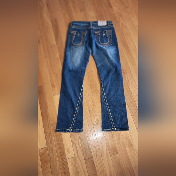 VINTAGE TRUE RELIGION RAINBOW FLAP POCKETS SIZE 28X28 Dark wash johnny - Picture 9 of 16